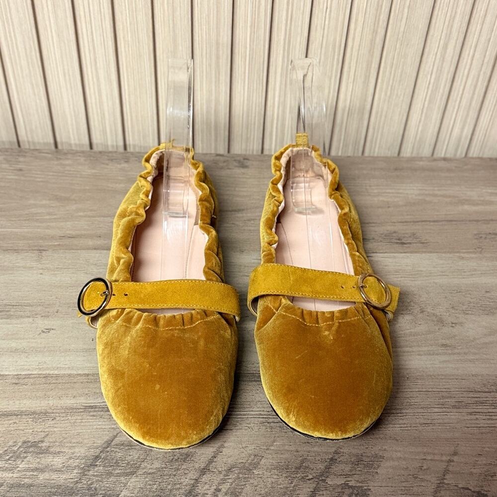 J. Crew Factory Mustard Velvet Mary Jane Flats